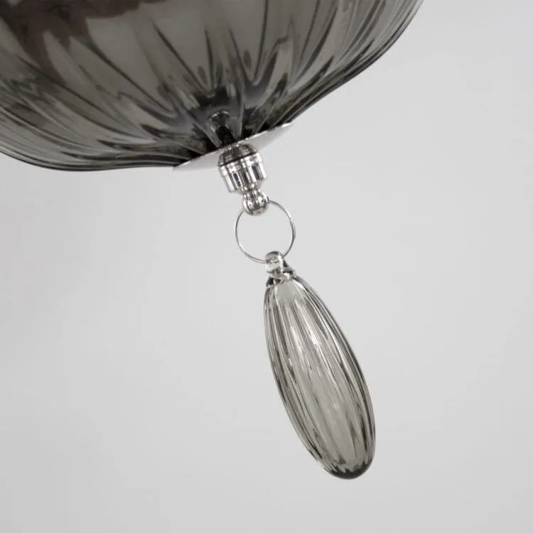 6 Light Smoke Grey Murano Glass Chandelier with White Lampshades
