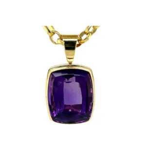 77 Carat Amethyst and 18k Yellow Gold Handmade Pendant