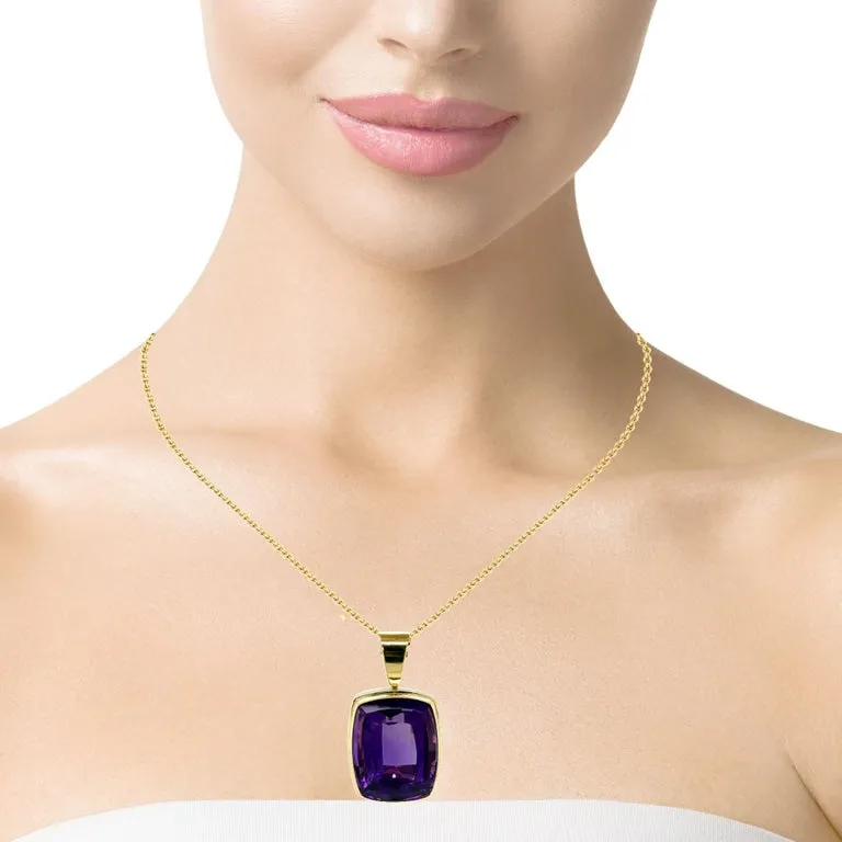 77 Carat Amethyst and 18k Yellow Gold Handmade Pendant