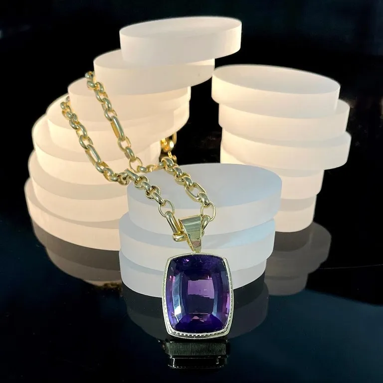 77 Carat Amethyst and 18k Yellow Gold Handmade Pendant
