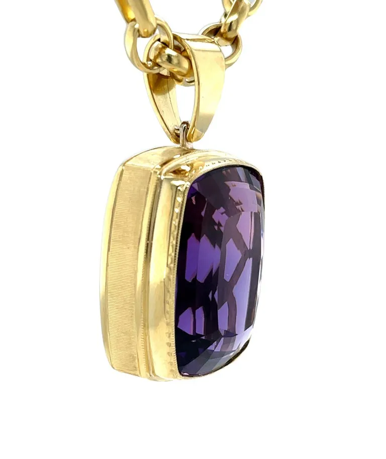 77 Carat Amethyst and 18k Yellow Gold Handmade Pendant