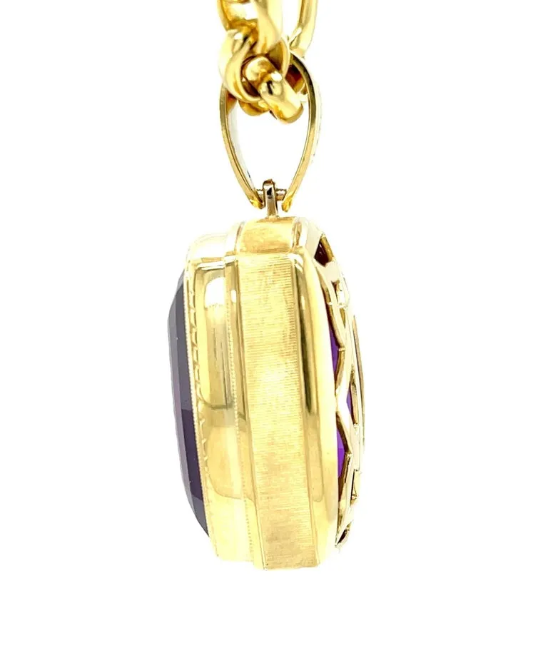 77 Carat Amethyst and 18k Yellow Gold Handmade Pendant