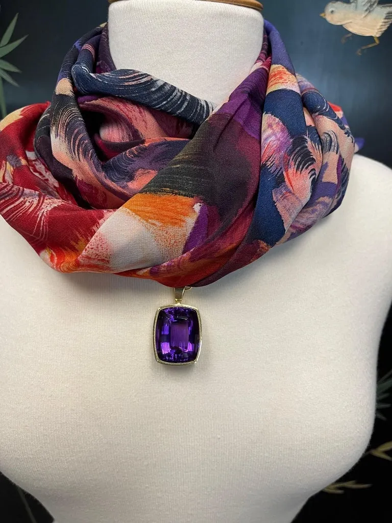 77 Carat Amethyst and 18k Yellow Gold Handmade Pendant