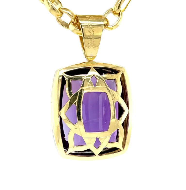 77 Carat Amethyst and 18k Yellow Gold Handmade Pendant