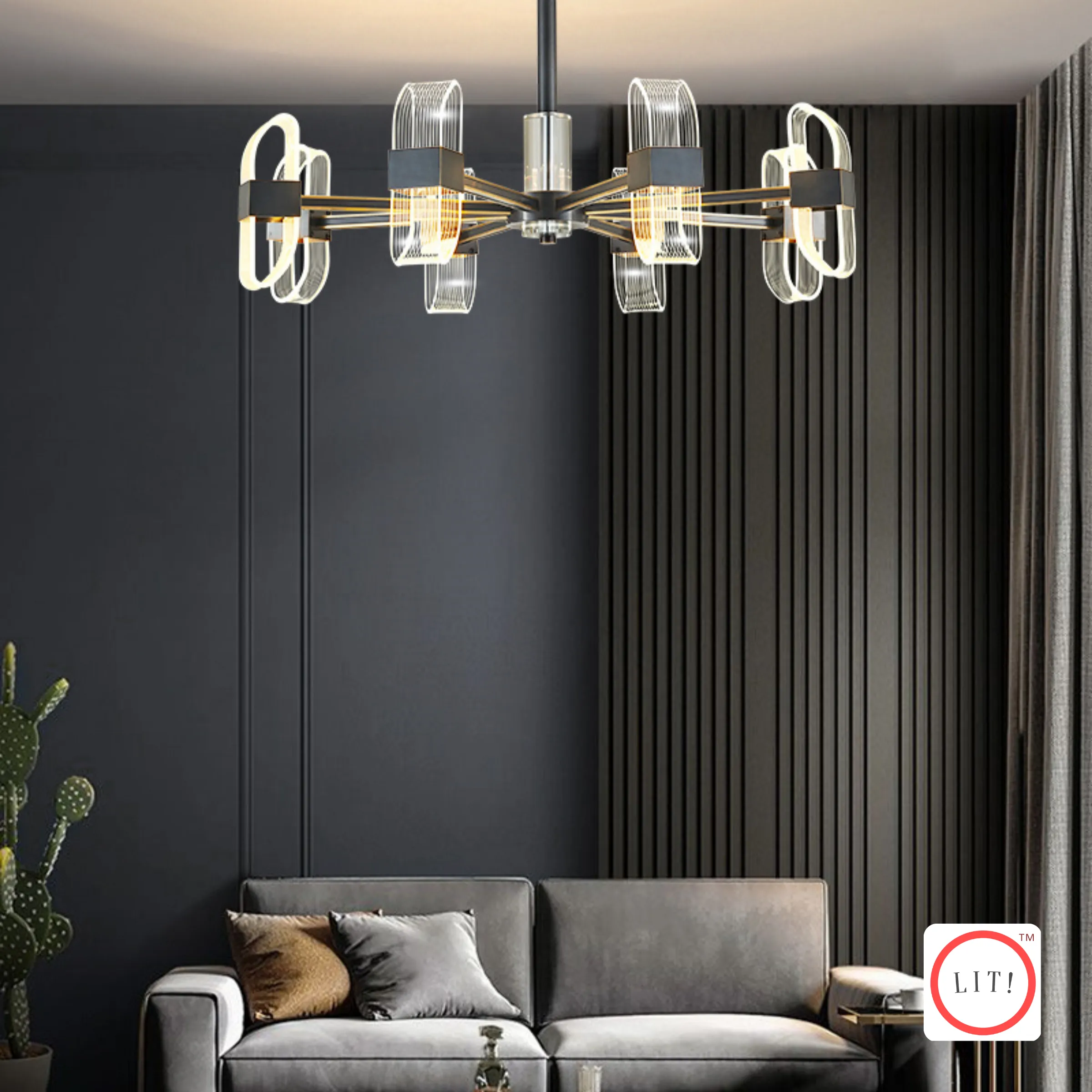 8 Arms Brass And Acrylic Chandelier