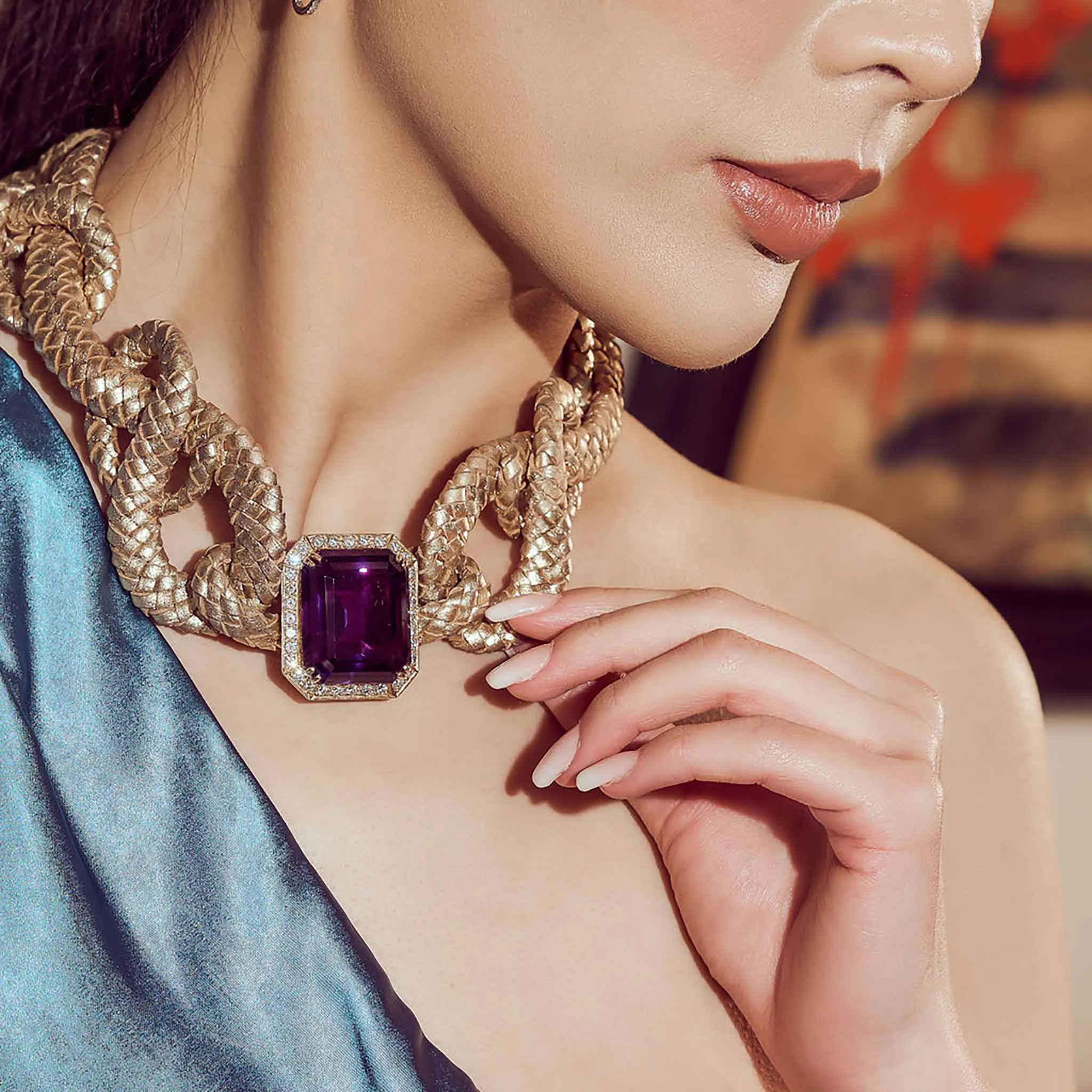 80.85 Carat Amethyst and Leather Necklace