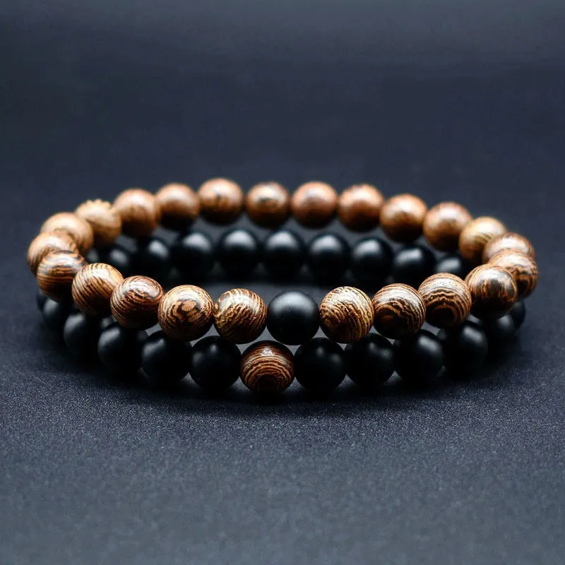 8MM Door Frame Round Beads Bracelet White Turquoise Black Matte Black Agate Bracelet Couple Set
