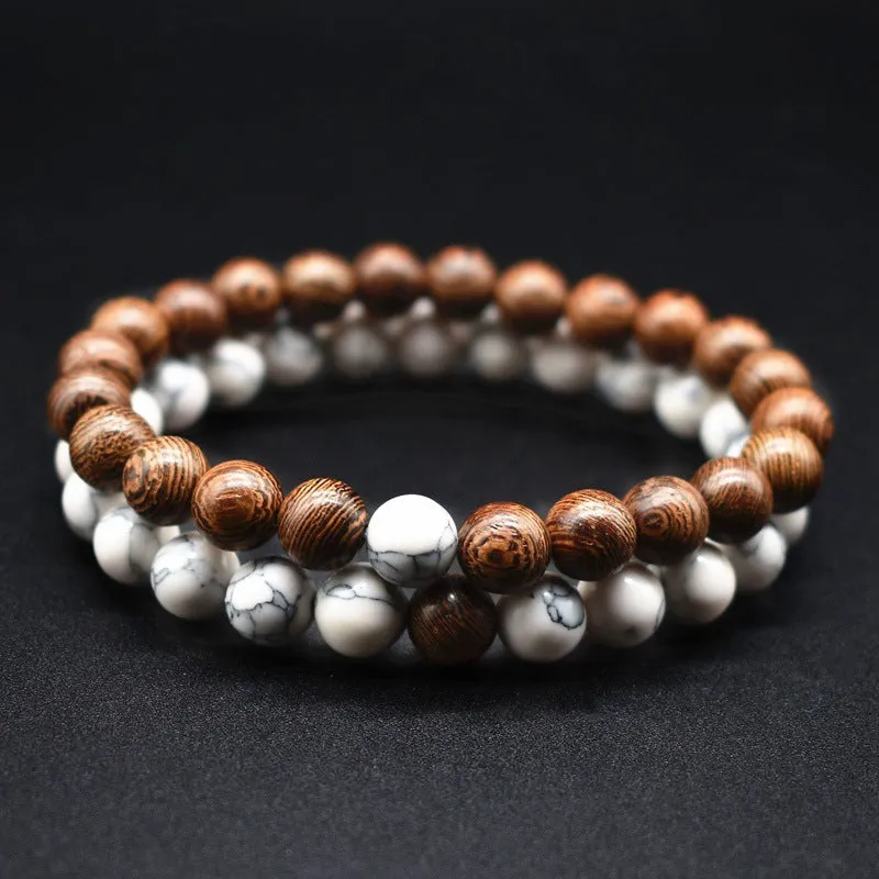 8MM Door Frame Round Beads Bracelet White Turquoise Black Matte Black Agate Bracelet Couple Set