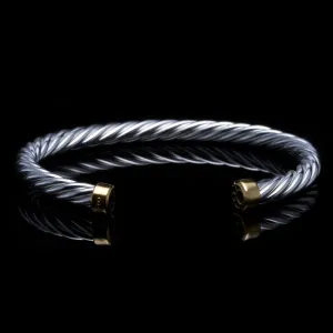 925 Silver Twisted Rope Cuff Bracelet With 18k Gold Plated