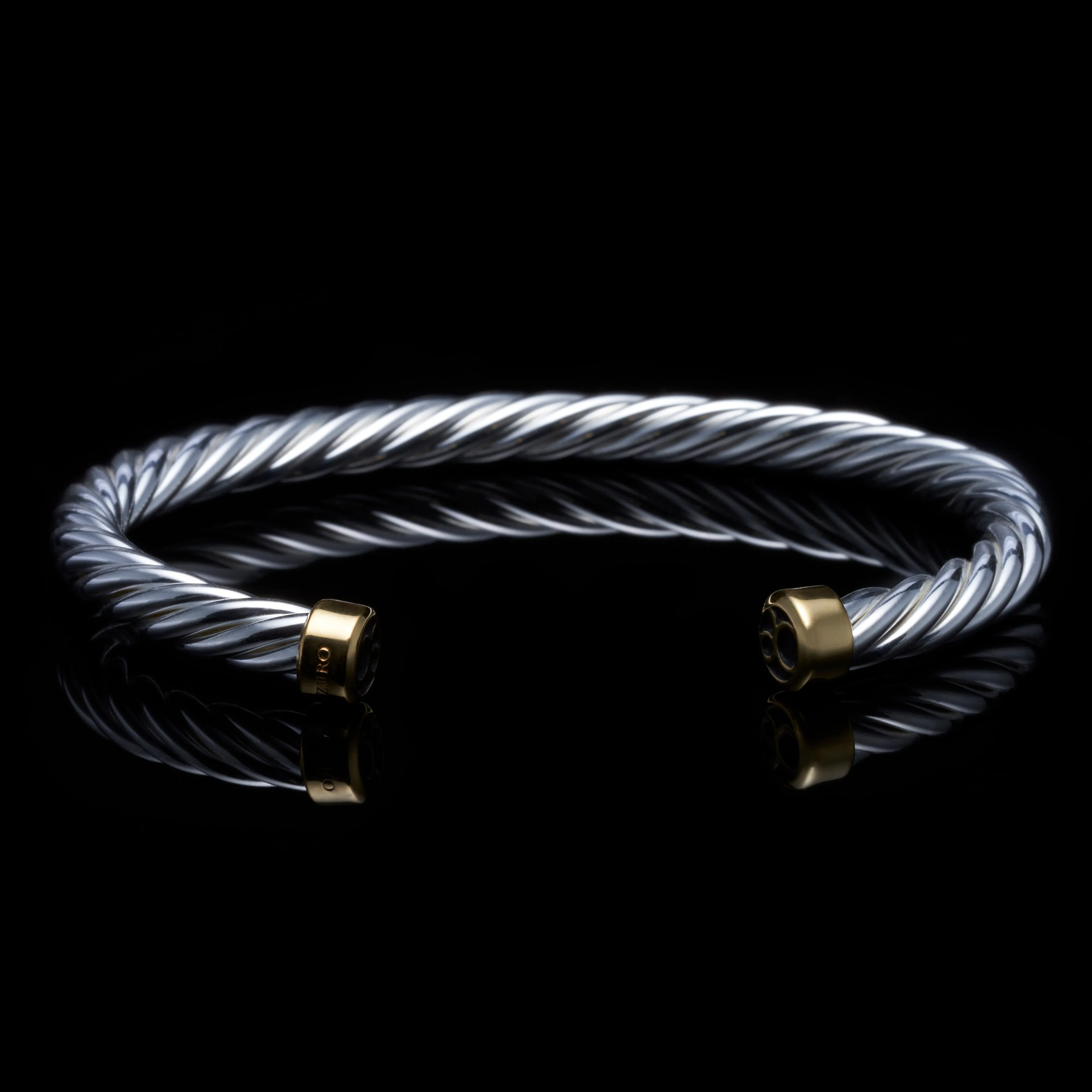 925 Silver Twisted Rope Cuff Bracelet With 18k Gold Plated