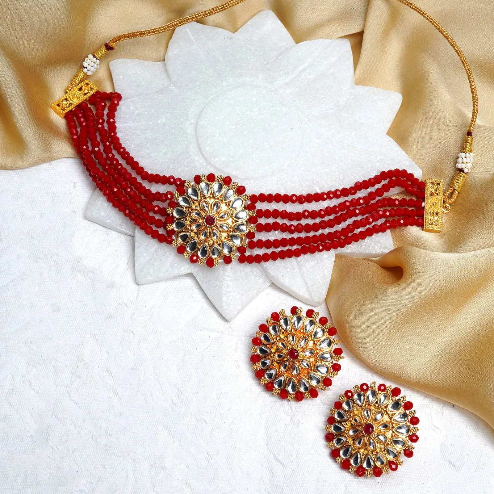 Aarya Red Beaded Necklace Set