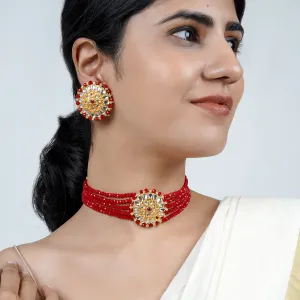 Aarya Red Beaded Necklace Set