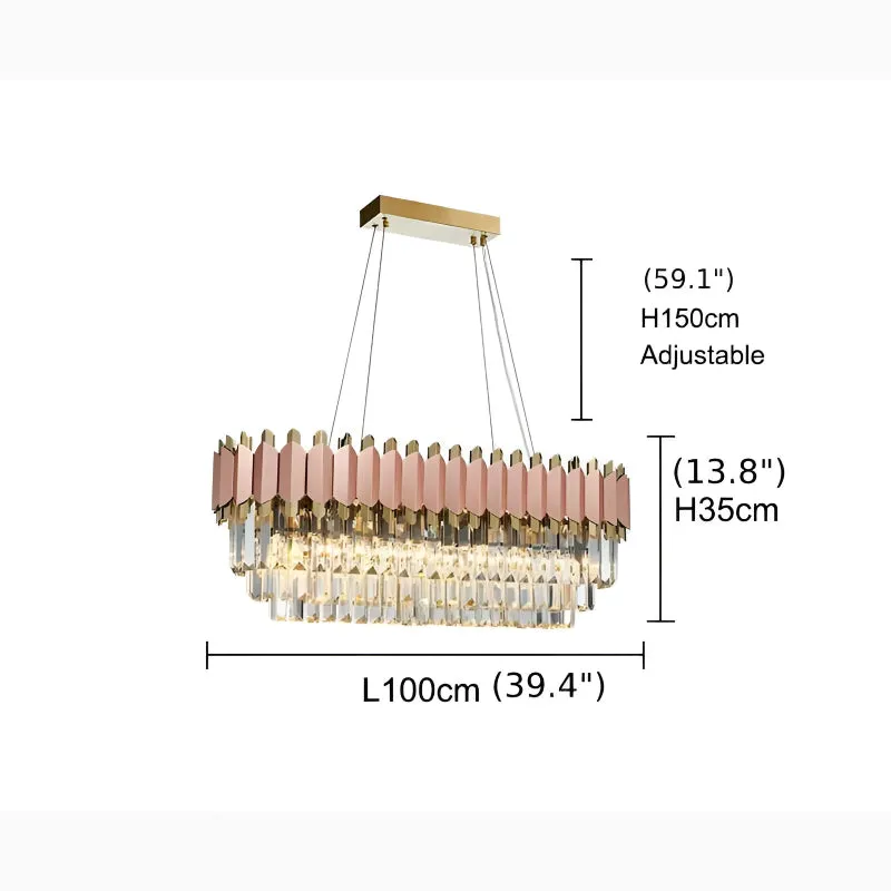 Abbasanta | Luxury Gold/Pink Rectangle Crystal LED Chandelier
