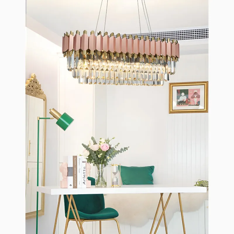 Abbasanta | Luxury Gold/Pink Rectangle Crystal LED Chandelier