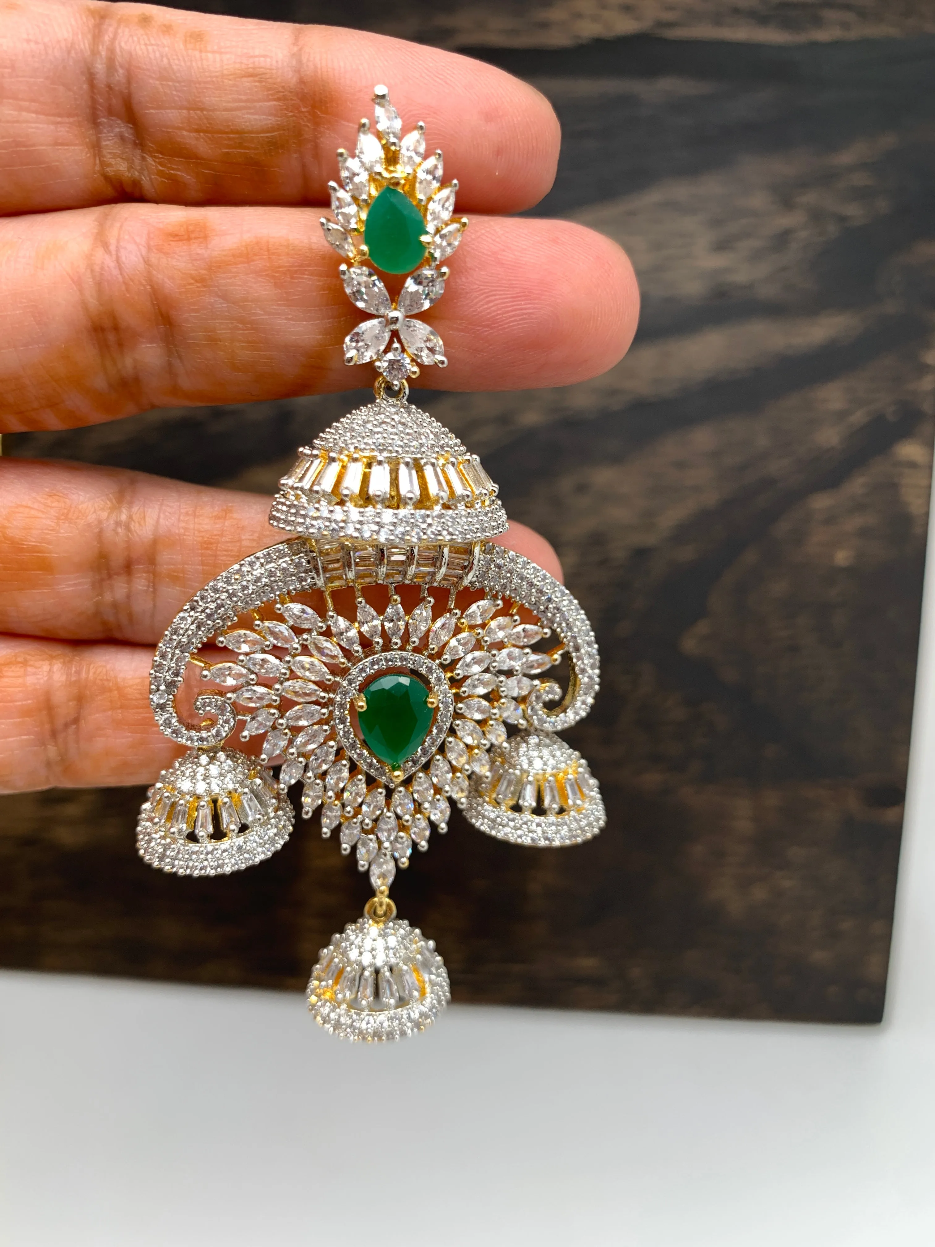 AD Green Stone Chandelier Earrings