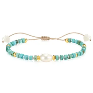 Adjustable Healing Crystal Bracelet Natural Turquoise Gemstones Beads with Irregular Pearl