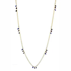 Alamode Gold Brass Necklace with Semi-Precious Amethyst Crystal in Amethyst