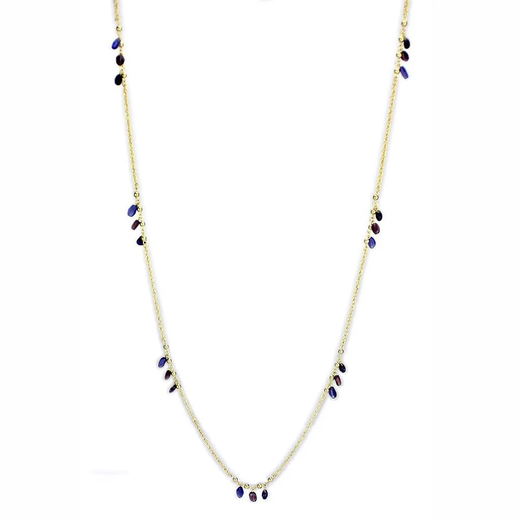 Alamode Gold Brass Necklace with Semi-Precious Amethyst Crystal in Amethyst