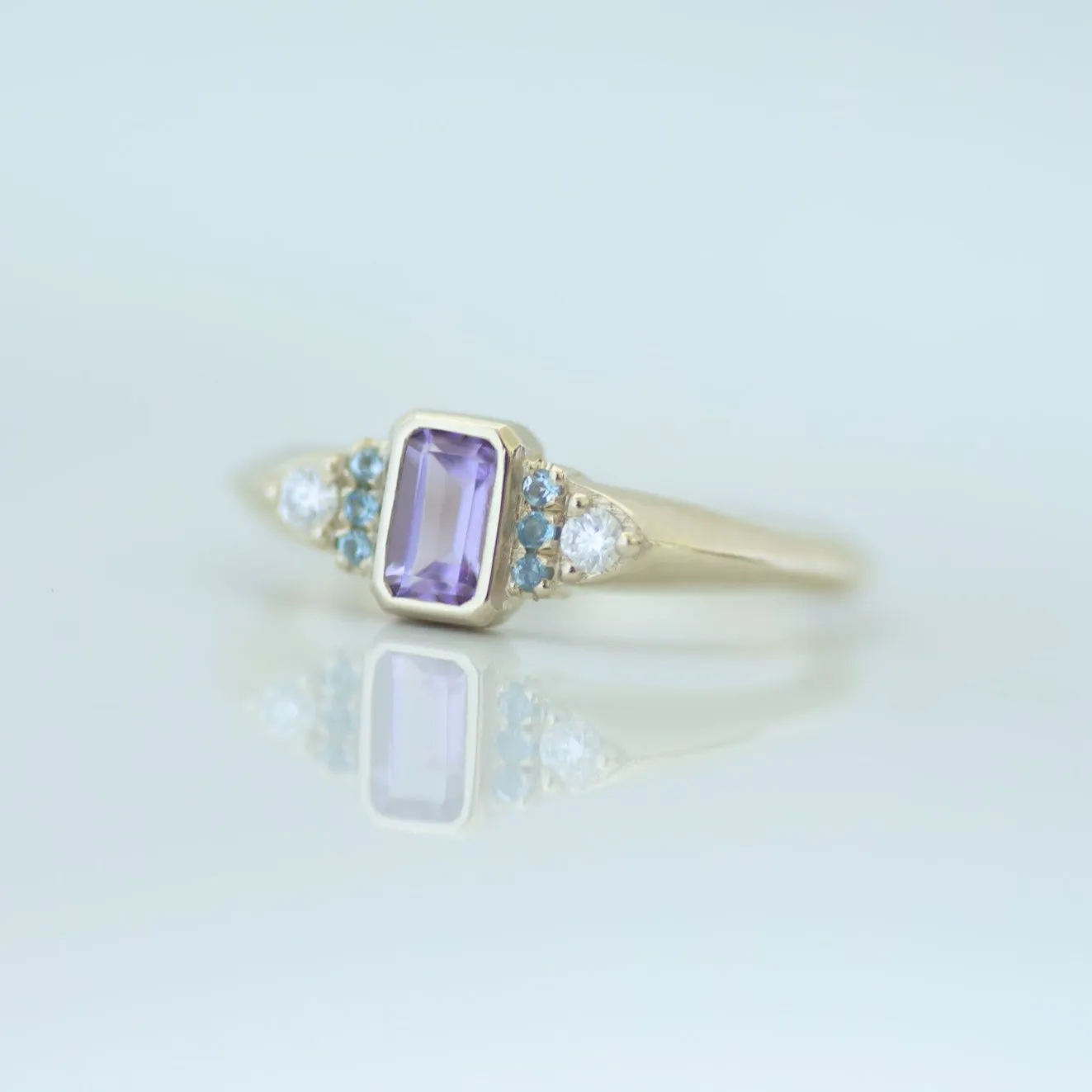 Amethyst Aqua signet ring 14k gold