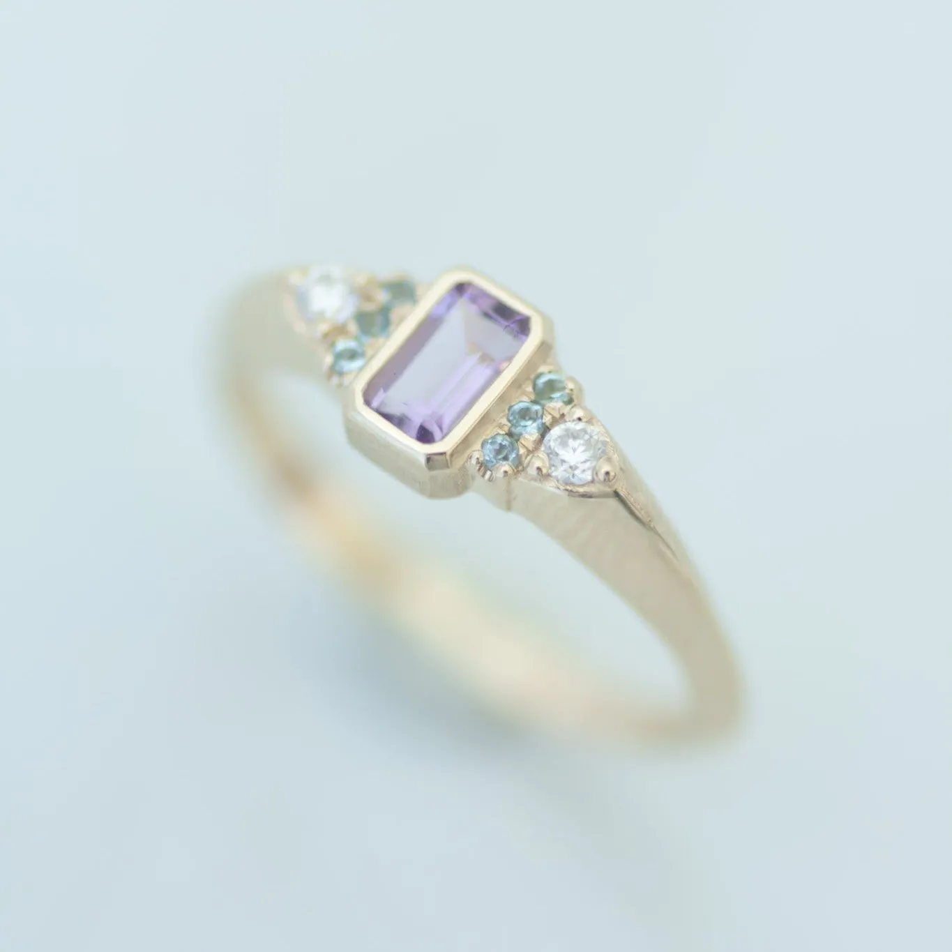 Amethyst Aqua signet ring 14k gold