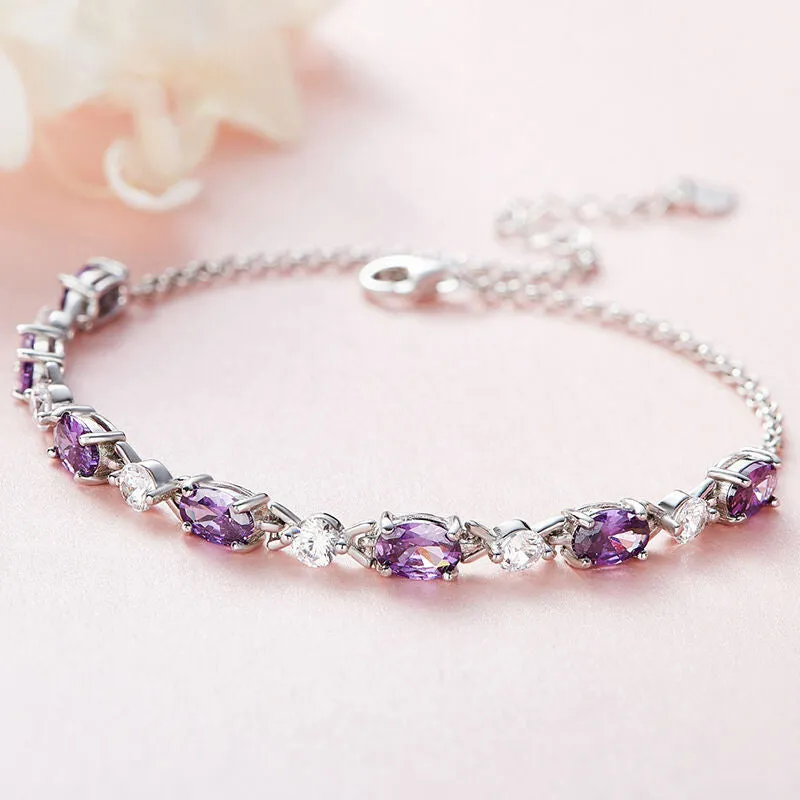 Amethyst Silver Couple's Sterling Silver Bracelet