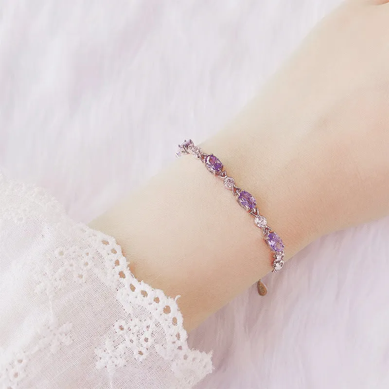 Amethyst Silver Couple's Sterling Silver Bracelet
