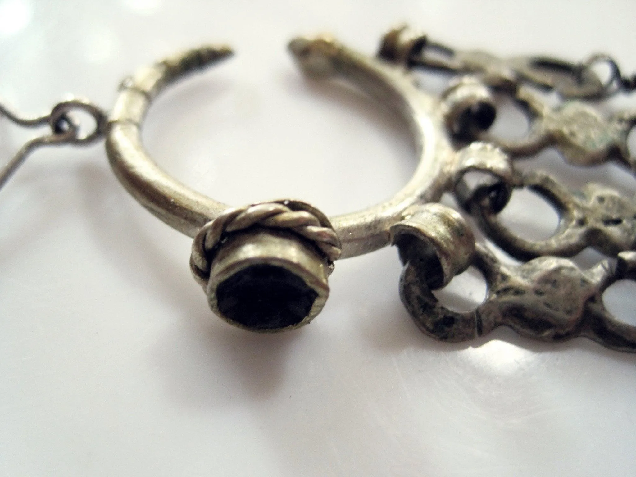 Antique Silver and Coral Berber Earrings from Morocco