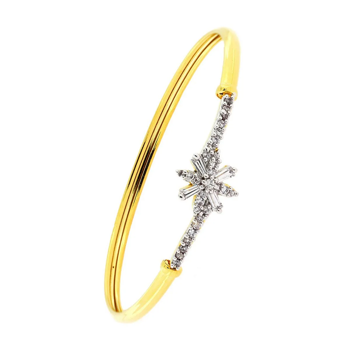 Baguette Flower American Diamond Gold Openable Kada Bangle Bracelet