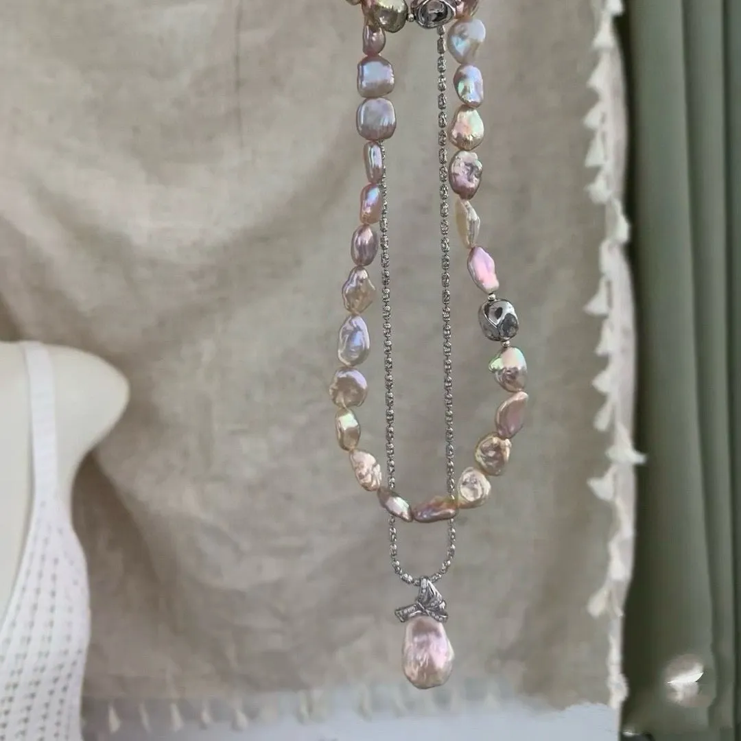 Baroque Keshi Pearl Floral Petal Set in Iridescent Pink-Purple