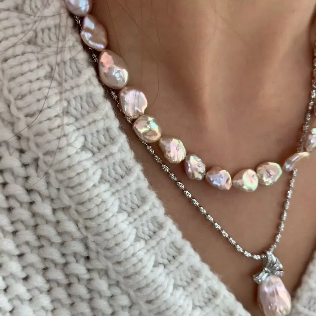 Baroque Keshi Pearl Floral Petal Set in Iridescent Pink-Purple