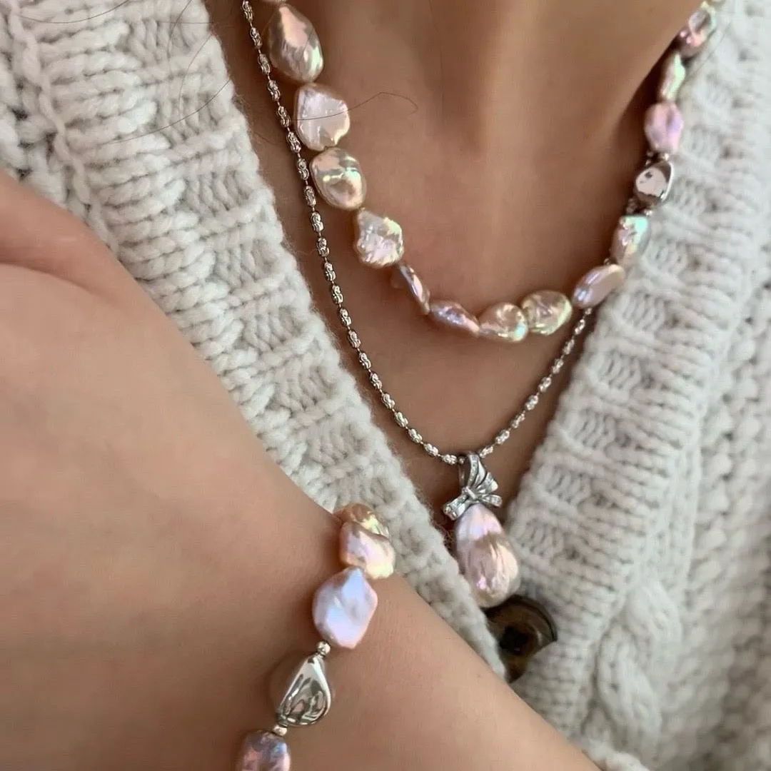 Baroque Keshi Pearl Floral Petal Set in Iridescent Pink-Purple