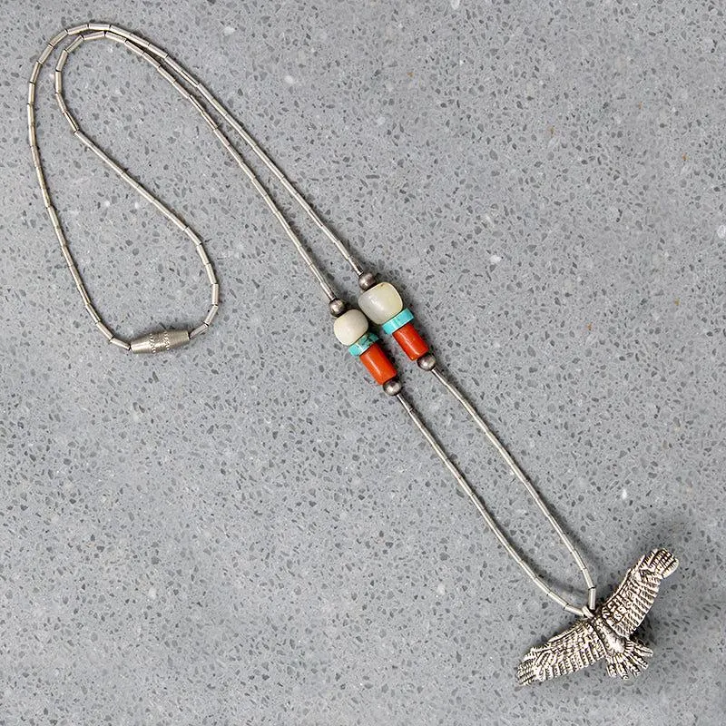 Beaded Necklace with Silver Eagle Pendant