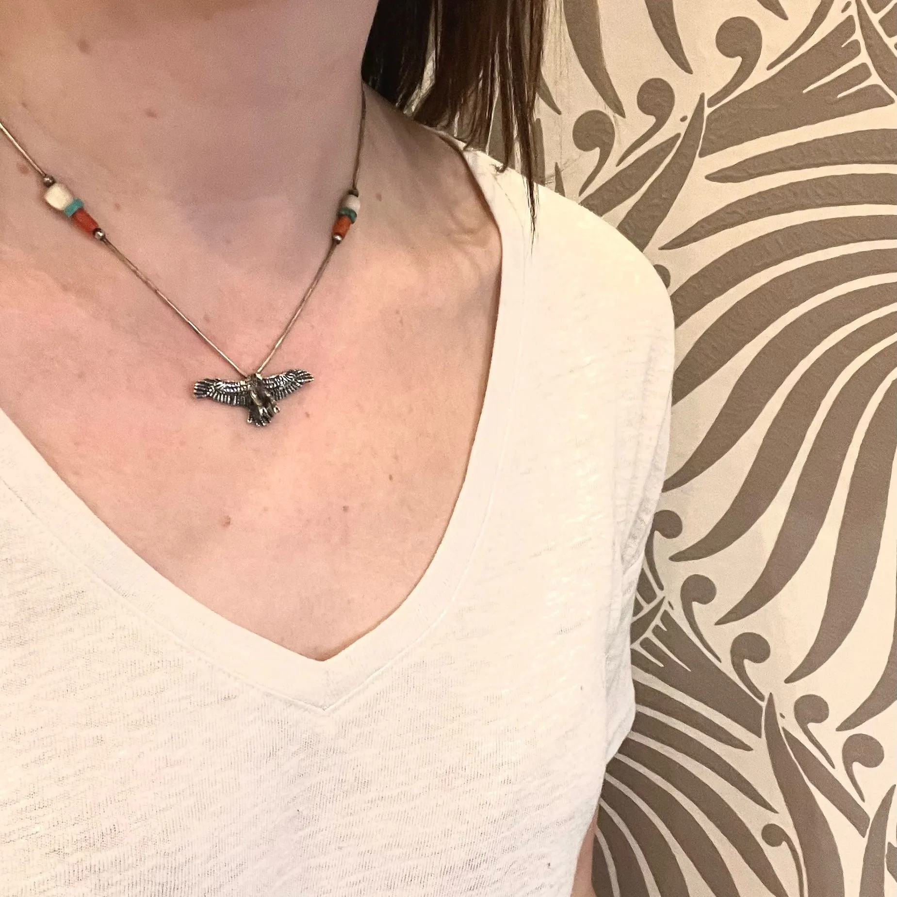 Beaded Necklace with Silver Eagle Pendant
