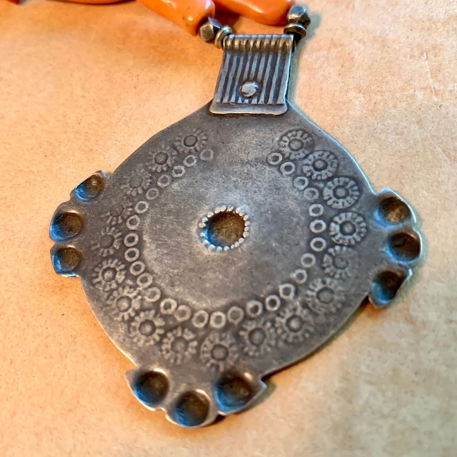 Berber Coral Necklace with Silver Pendant