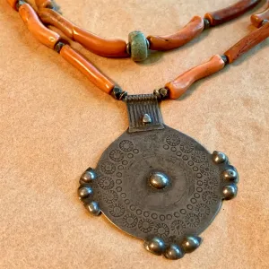 Berber Coral Necklace with Silver Pendant