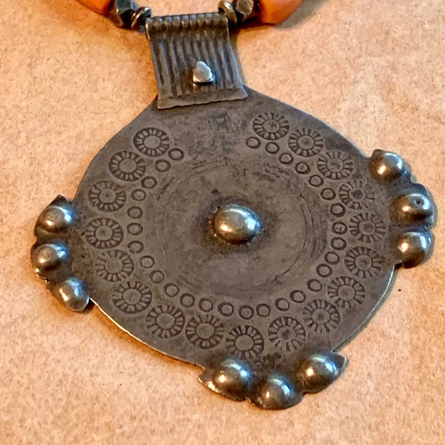 Berber Coral Necklace with Silver Pendant
