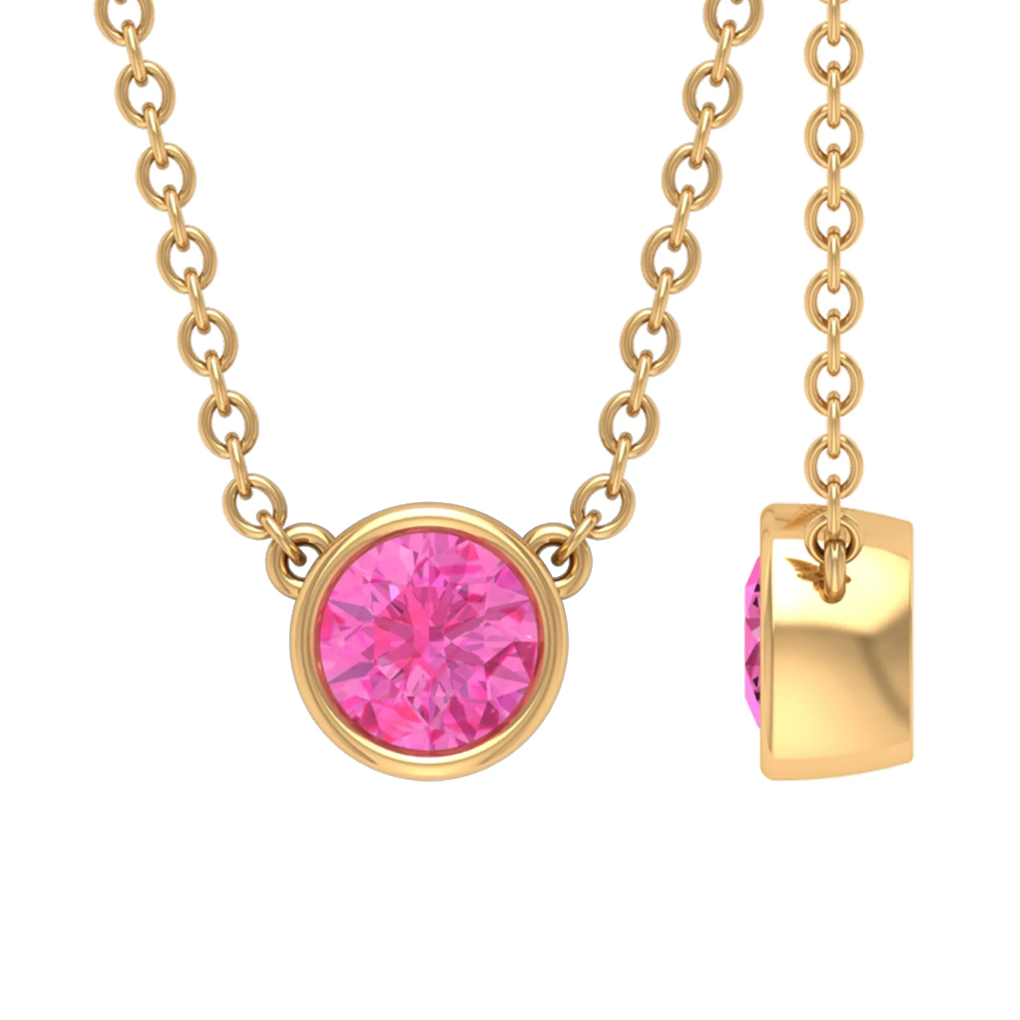 Bezel Set Round Pink Sapphire Solitaire Necklace