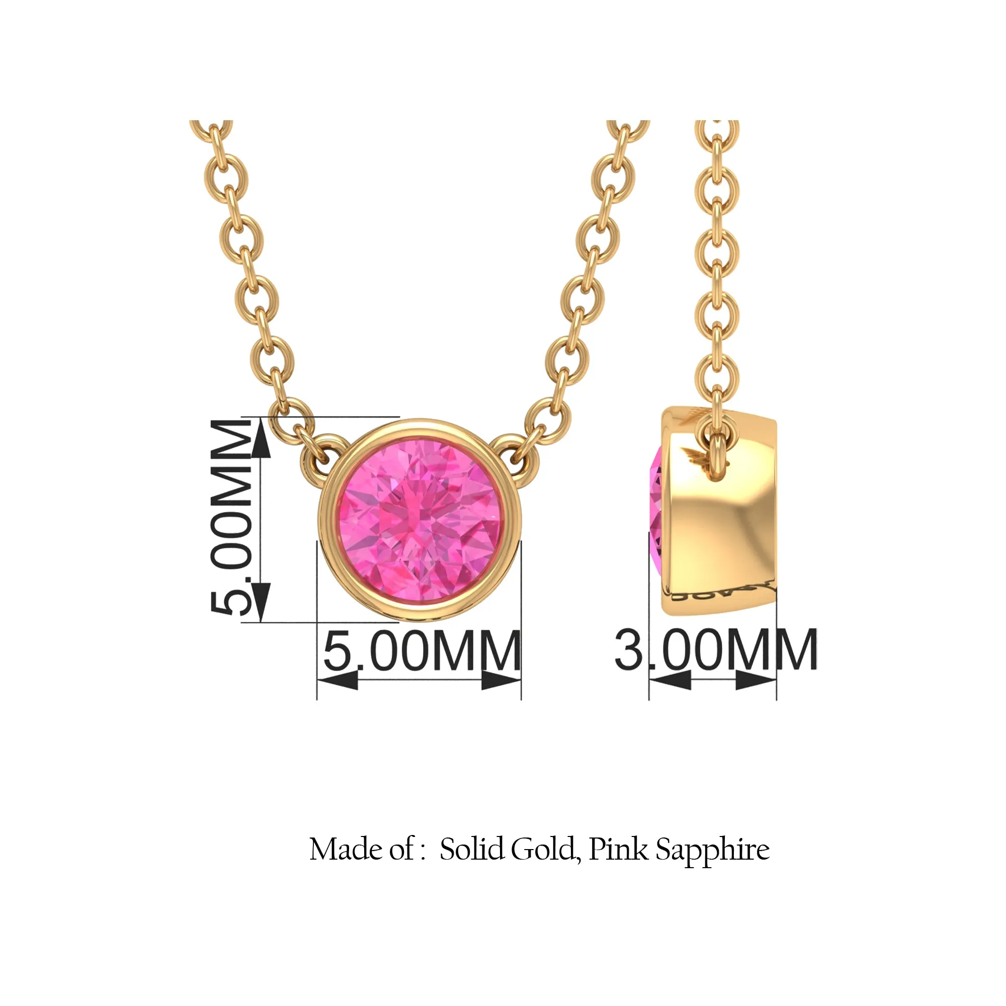 Bezel Set Round Pink Sapphire Solitaire Necklace