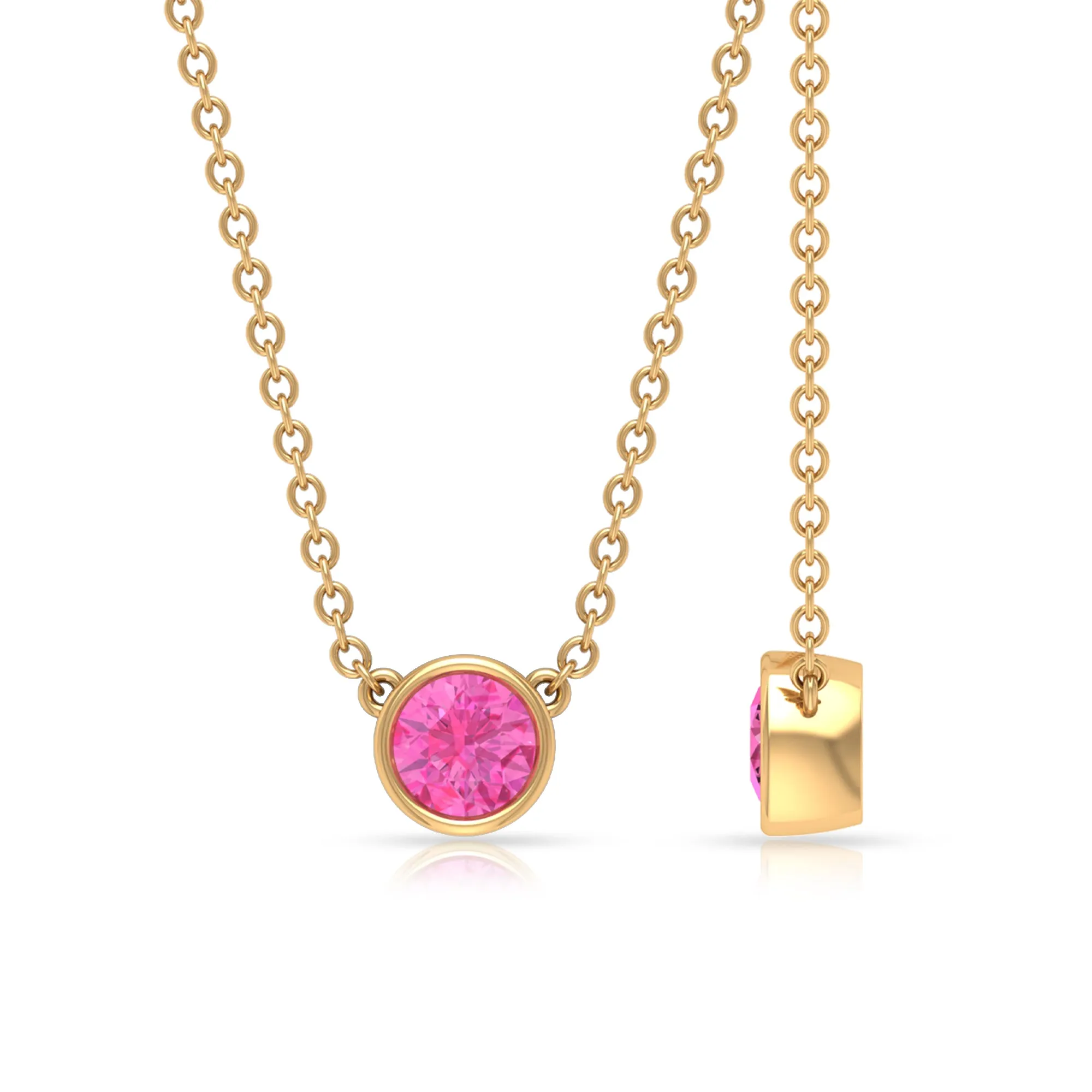 Bezel Set Round Pink Sapphire Solitaire Necklace