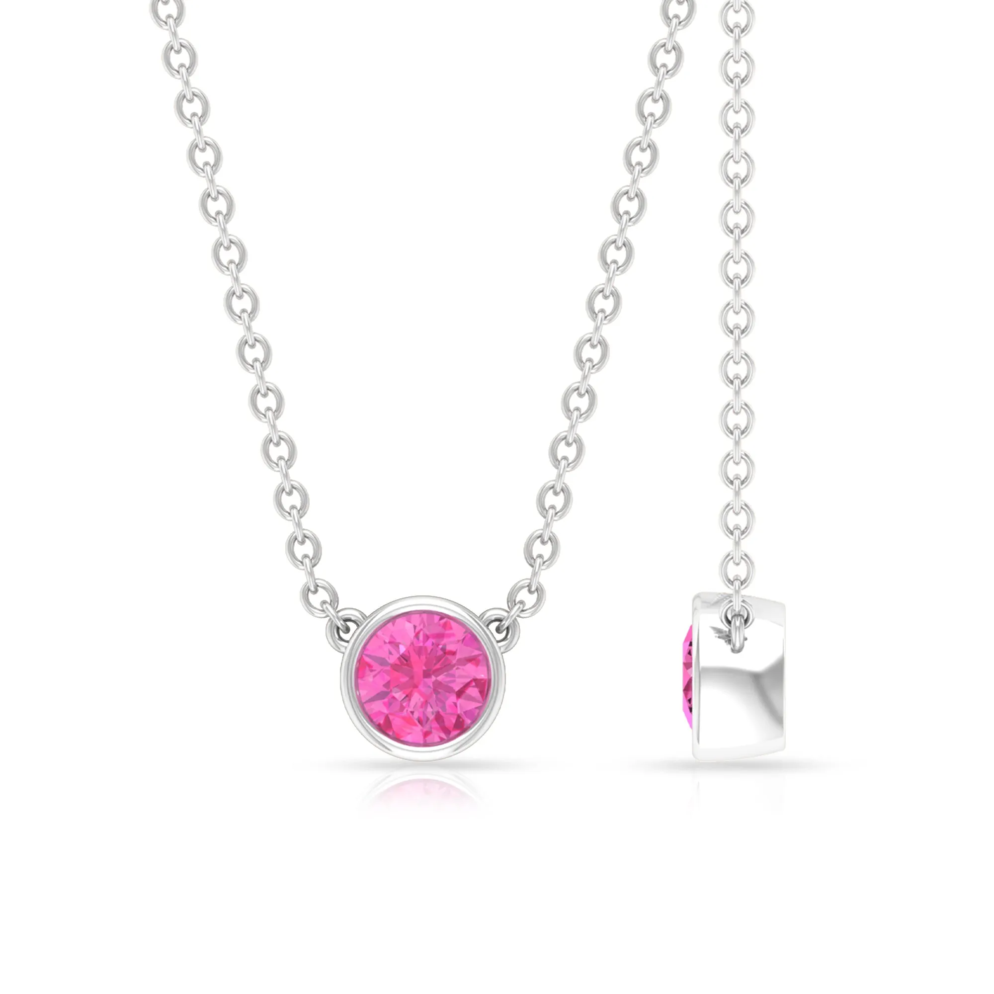 Bezel Set Round Pink Sapphire Solitaire Necklace
