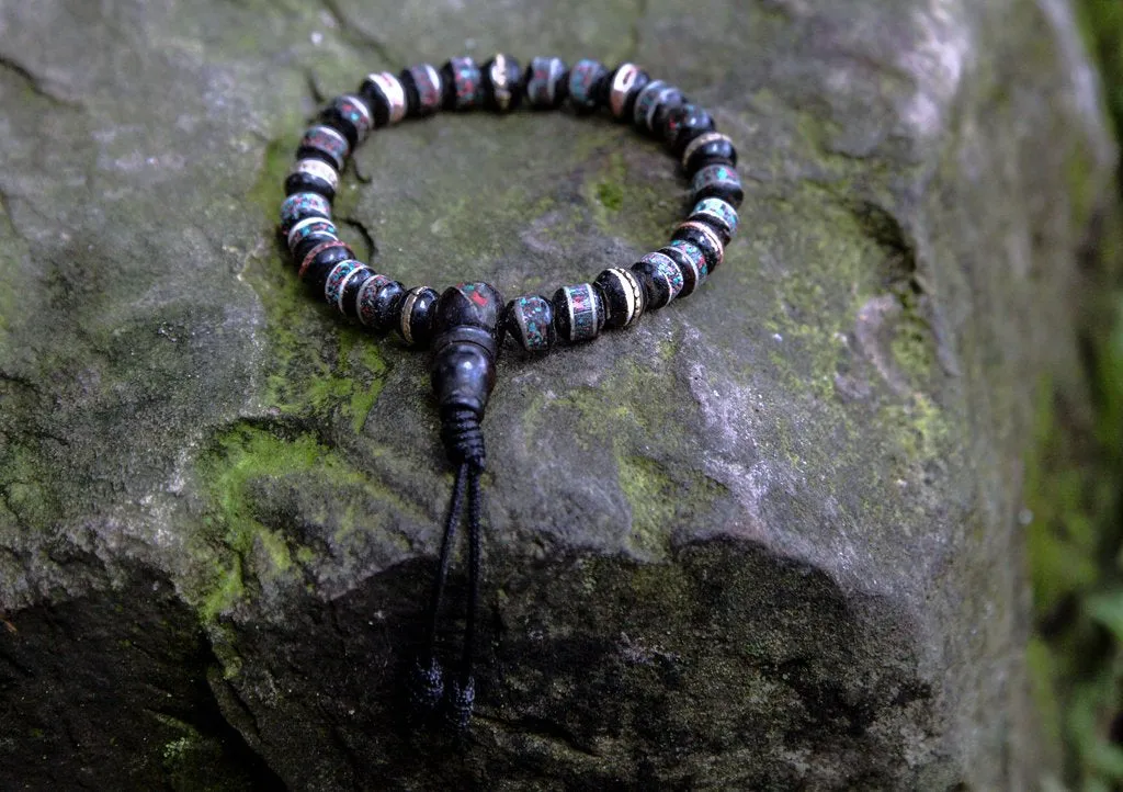 Black Bone Inlaid Wrist Mala