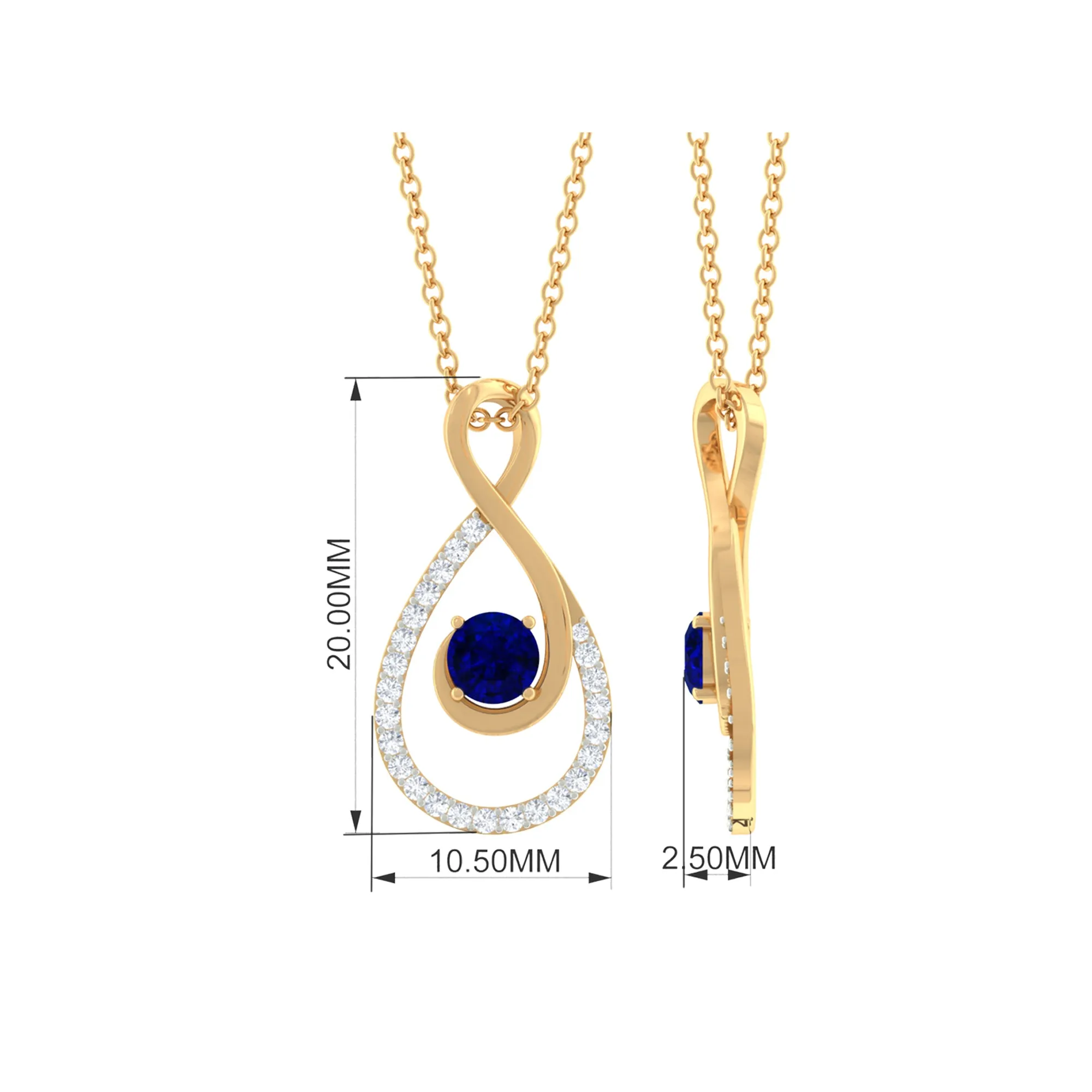 Blue Sapphire and Diamond Teardrop Pendant Necklace