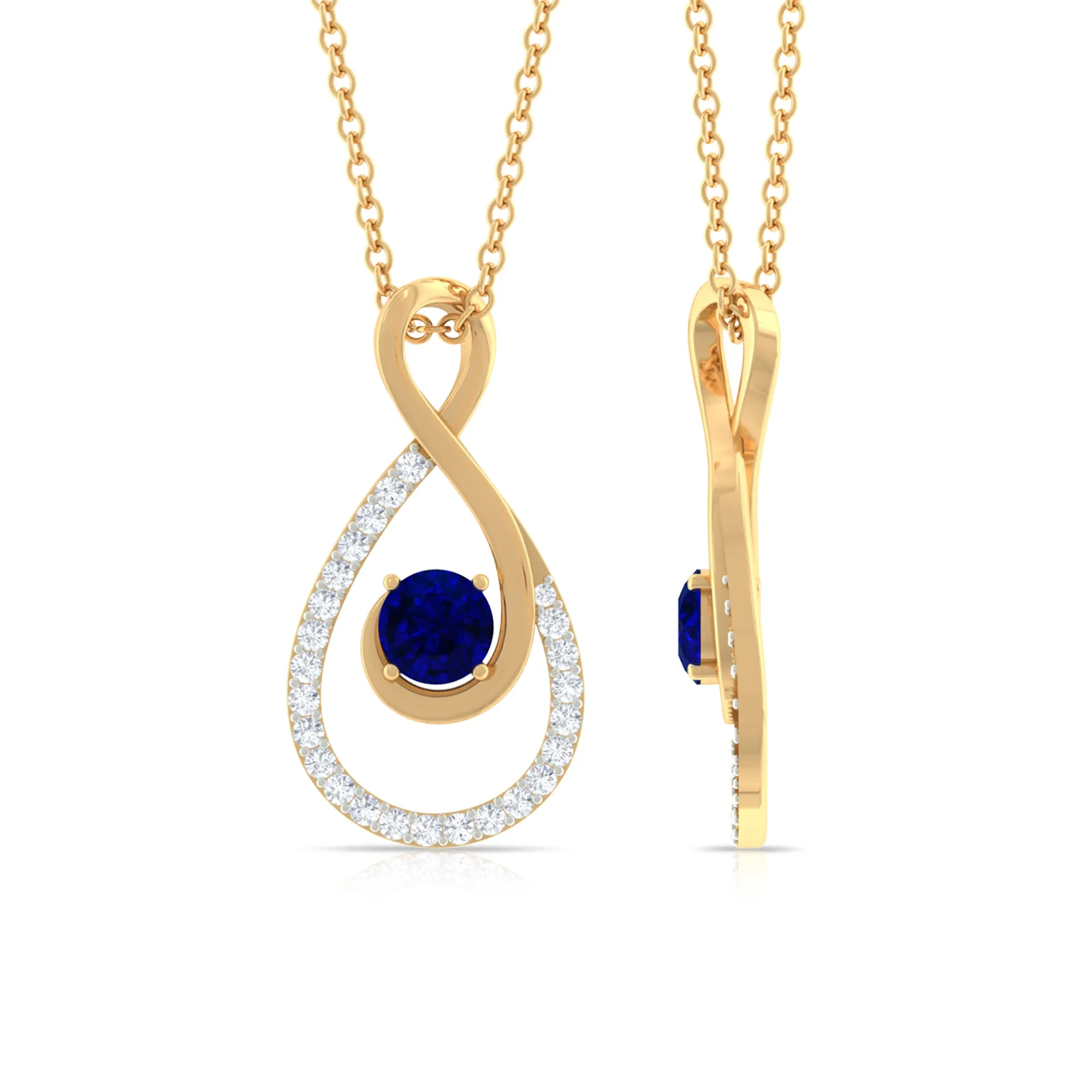 Blue Sapphire and Diamond Teardrop Pendant Necklace