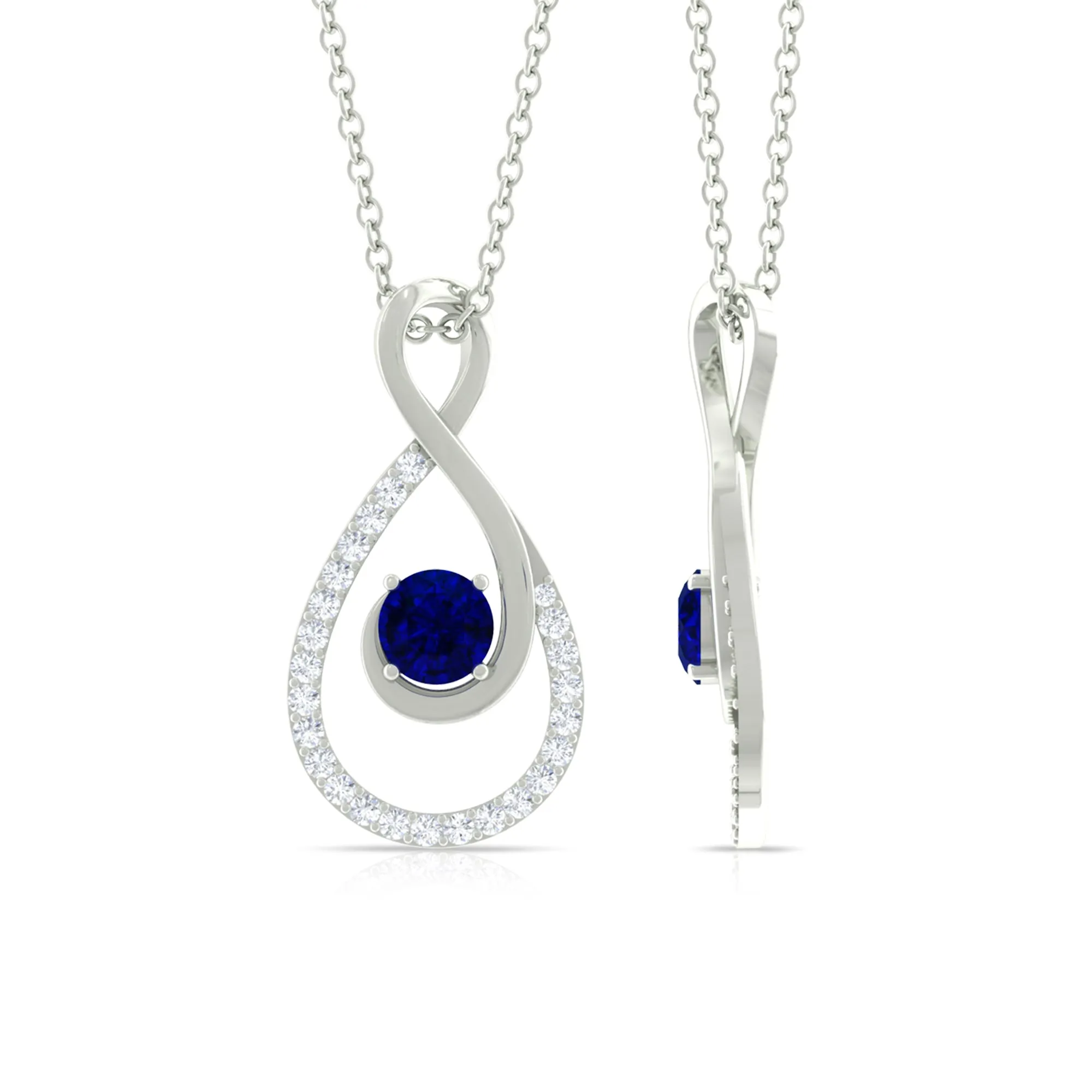 Blue Sapphire and Diamond Teardrop Pendant Necklace