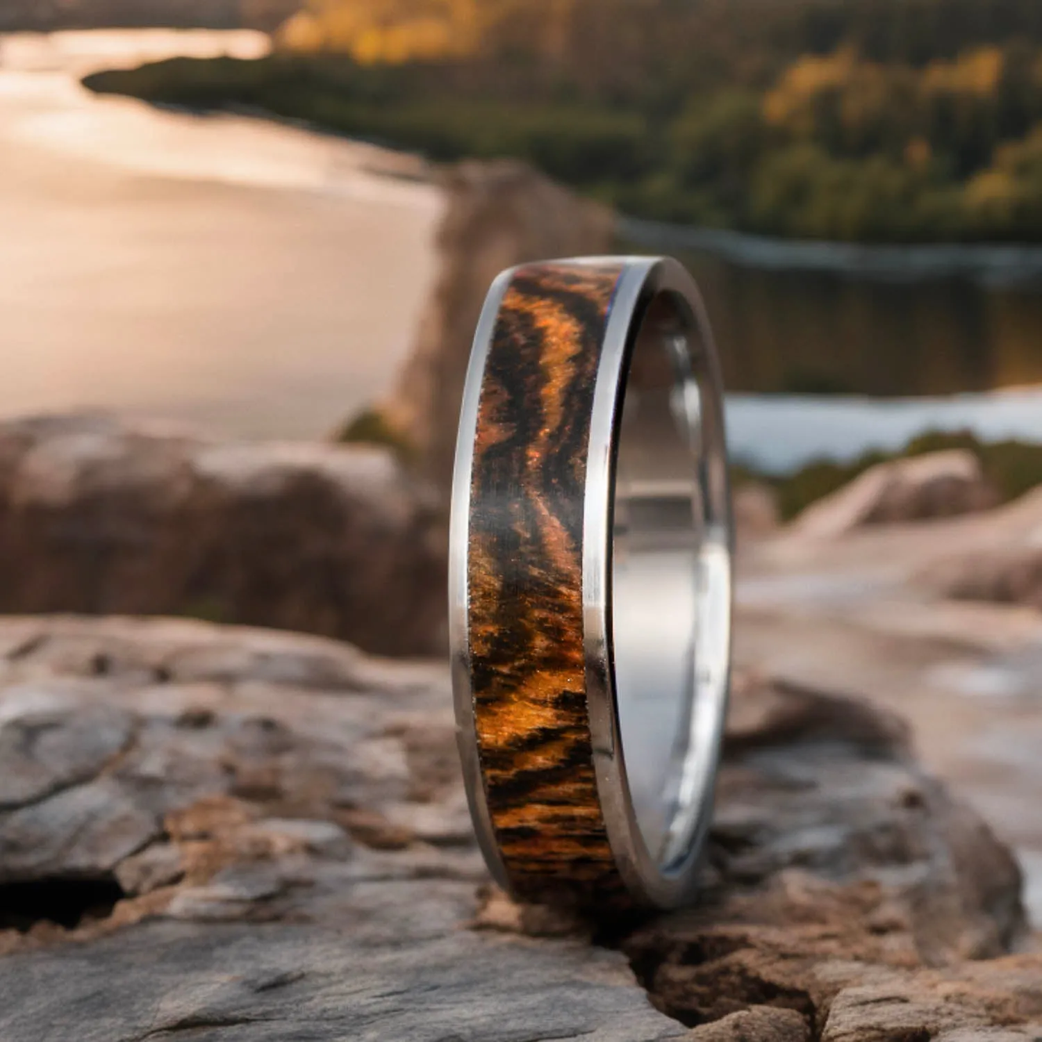 Bocote inlay titanium ring