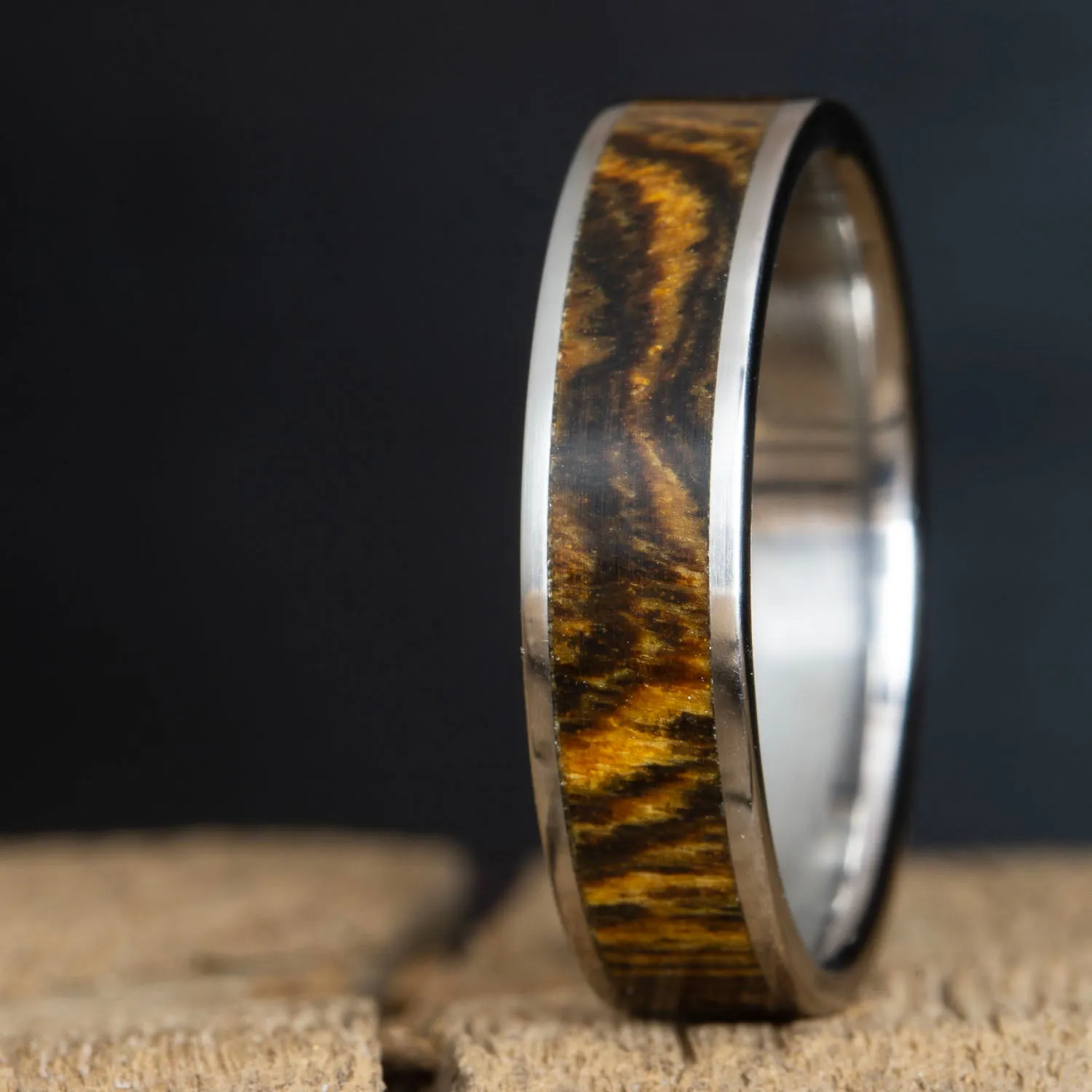 Bocote inlay titanium ring