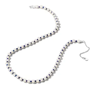 Chronos Strand, Lapis Lazuli & Freshwater Pearl, Silver