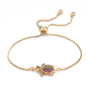 Classy Micro Colored gemstone inlaid turtle bracelet with pendant for women
