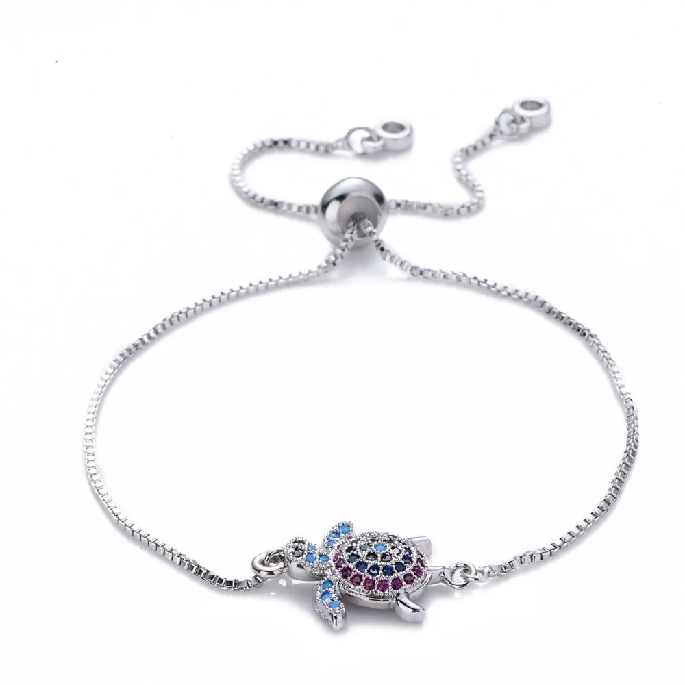 Classy Micro Colored gemstone inlaid turtle bracelet with pendant for women