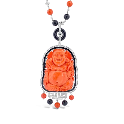 Coral & Diamond Buddha Necklace